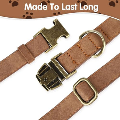 TDTOK Soft PU Leather Dog Collar, Classic Leather Collar for Small Medium Large Dogs with Quick Release Metal Buckle, Durable & Adjustable Fit 10-23" Neck - color: Brown, size: M