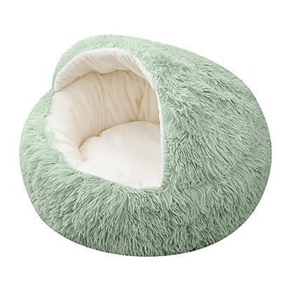 15.8'' Soft Round Plush Faux Fur Pet Bed for Cats or Small Dogs, Anti-Anxiety Cat Bed Puppy Bed, Washable Fluffy Anti-Slip Mute Base, Soft Pet Round Bed, Snooze Sleeping Cozy Kitty Kennel - color: green