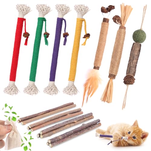 Kyouki Cat Toys Cat Chew Toys, Silvervine Sticks Catnip Rope Toys for Cats Teeth Cleaning, Kitten Dental Care, Kitty for Indoor Cats Increase Appetite,Enhances Oral & Dental Health (20 Pack) - color: 20 Pack