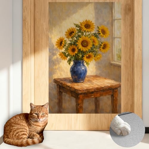 Cat Wall Scratcher 15.3x23.6 Inches Polyester Synthetic Fiber, Sunflower in Blue Vase Print, wall scratchers for Indoor Cats, cat Scratching mat, Home Decor, Kitchen, Dining Area (2pcs) - color: hd17517-2pcs