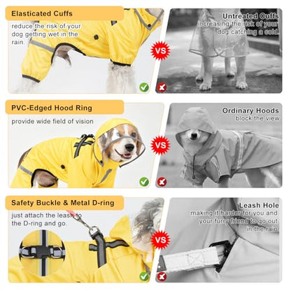 BEAUTYZOO Dog Raincoat for Small Medium Dogs Puppy,Waterproof Dog Rain Jacket with Harness Built-in & Detachable Hood, Zip Up Pet Rain Coat,Reflective Windproof Full Body Coverage Poncho for Rain Snow - size: S(Back 12", Chest 17.5", Neck 12")