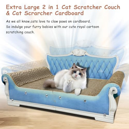 Luxury Cardboard Cat Scratcher Sofa Bed, Couch Shaped Scratching Board, Scratch Lounge with Catnip, Cat Scratcher for Indoor Cats Large Blue 25.4" Large - color: Blue Sofa