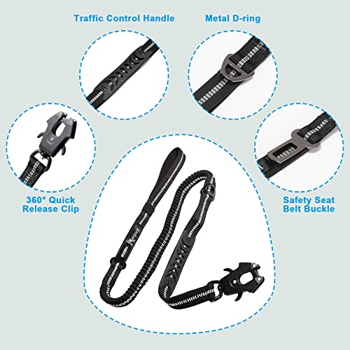 Raipult Tactical Dog Leash Heavy Duty, 4-6FT Shock Absorbing Bungee Leash with Quick Release Clip& 2 Handles, No Pull Waking Lead with Car Seatbelt for Medium Large Dogs that Pull, Black - color: Black