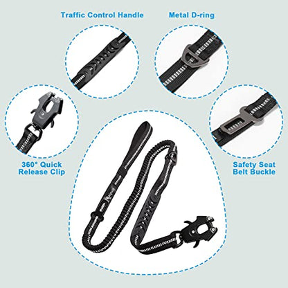Raipult Tactical Dog Leash Heavy Duty, 4-6FT Shock Absorbing Bungee Leash with Quick Release Clip& 2 Handles, No Pull Waking Lead with Car Seatbelt for Medium Large Dogs that Pull, Black - color: Black