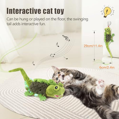 Migipaws Cat Toys, Touch Activated Flapping Chirping Lizard Kitten Toy with Catnip for Indoor Cats Kicker, Rechargeable (Green) - color: Green