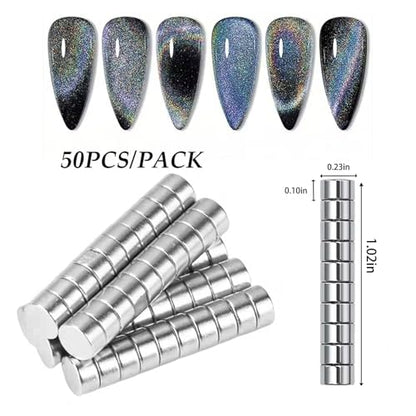 50pcs Mini Round Magnets for Acrylic Nail Clippers, Measuring Artificial Nail Length With Nail Clipper, Cat Eye Magnet for Nails, Refrigerator Sticker Magnets Or Post-It Magnets