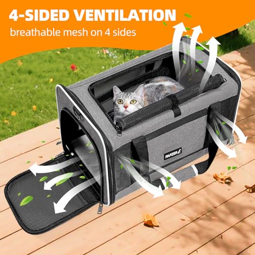 Cat Carrier Soft-Sided Travel Bag for Medium to Large Cats Over 15lbs, Small Dog Carrier Crate Top Entry Breathable Mesh Puppy 12 Pounds, Pet Rabbit Carrying Cage Kennel Collapsible Grey - color: Grey