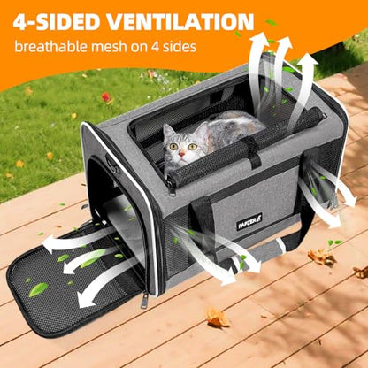 Cat Carrier Soft-Sided Travel Bag for Medium to Large Cats Over 15lbs, Small Dog Carrier Crate Top Entry Breathable Mesh Puppy 12 Pounds, Pet Rabbit Carrying Cage Kennel Collapsible Grey - color: Grey