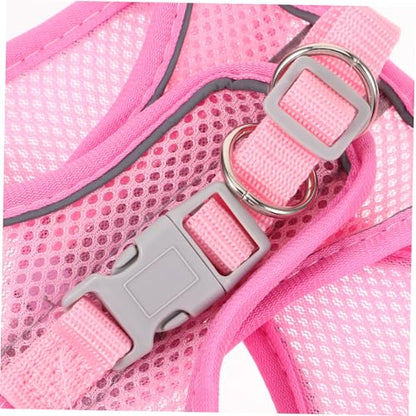 Happyyami Reflective Breathable Dog Harness with Summer Mesh Vest and Leash No-Pull Pet Walking Harness for Dogs Lightweight Pink S for Training and Jogging