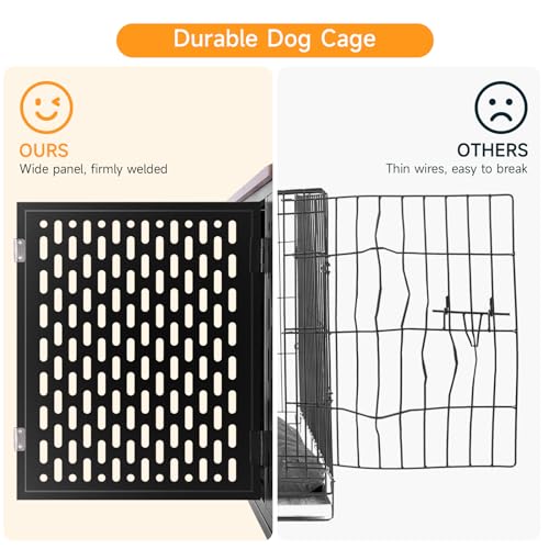 ONBRILL Heavy Duty Dog Crate Furniture for Large and Medium Dogs, 43.7 Inch Large Dog Crate Kennel with Flip Top & Cushion & Wheels, Escape Proof Pet Cage,Wooden Cage Kennel Furniture Indoor - size: 43.7"L x 29.9"W x 31.7"H