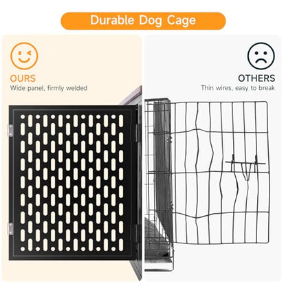 ONBRILL Heavy Duty Dog Crate Furniture for Large and Medium Dogs, 43.7 Inch Large Dog Crate Kennel with Flip Top & Cushion & Wheels, Escape Proof Pet Cage,Wooden Cage Kennel Furniture Indoor - size: 43.7"L x 29.9"W x 31.7"H