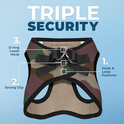 Best Pet Supplies Voyager Step-in Air Harness - All Weather Mesh, Reflective, No Pull Harness for Dogs, Cats - Secure with Hook & Loop Fastener, Buckle, Double D-Rings - Army/Black Trim, S