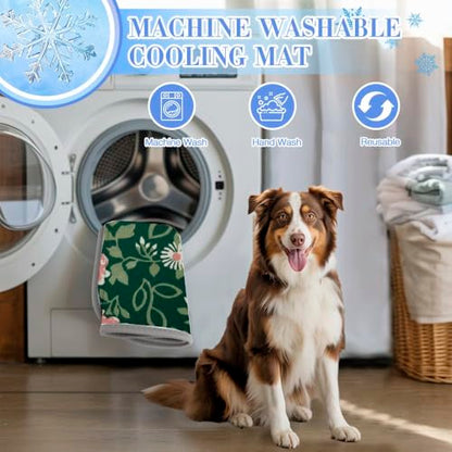 Dog Cooling Blanket Ice Silk Cooling Gel Mat for Dogs Garden Flowers Dog Bed Washable Pet Pad 28" X22" Cool Mats for Dogs Blanket Crate, Bed, Indoor& Outdoor Floor, Car Seats