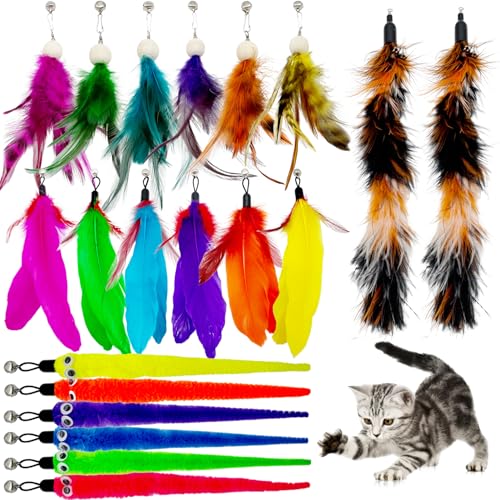 Cat Feather Worm Toy Refills, 20 Pieces Cat Toys Wand Replacement Attachments Assorted Worm Feather Toy for Indoor Cats - color: 20 Cat Feather Worm Refills