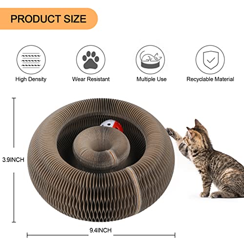 Magic Organ Cat Scratching Board, Interactive Scratch Pad with a Ball, Cat Scratcher for Grinding Claw, Recyclable and Durable, Furniture Protector, Retractable, Brown, Reversible - color: Ball Wood