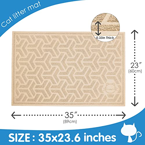 UPSKY Cat Litter Mat, Litter Trapping Mat Soft on Kitty Paws, Large Litter Box Mat 35" x 24" Scatter Control for Indoor Cats Waterproof and Extra Large Pretty Litters Carpet - color: E-Beige