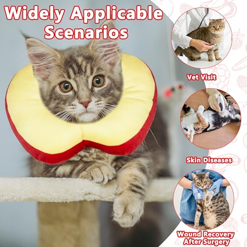 Cat Cone Collar Soft, Adjustable Cat Recovery Cone to Stop Licking, Cute Kitten Donut Collar After Surgery, Elizabethan Collars for Kittens, Lightweight Cats Neck Cones (Apple, Large) - color: Apple, size: Large