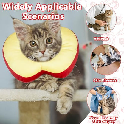 Cat Cone Collar Soft, Adjustable Cat Recovery Cone to Stop Licking, Cute Kitten Donut Collar After Surgery, Elizabethan Collars for Kittens, Lightweight Cats Neck Cones (Apple, Large) - color: Apple, size: Large