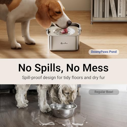 DownyPaws No Spill Water Bowl for Dogs,101oz/3L Stainless Steel Slobber Stopper, No Drip Slow Drinking Dog Water Bowl, No Mess Dog Water Dispenser Spill Proof, Dishwasher Safe, Silver - color: Silver New