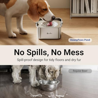 DownyPaws No Spill Water Bowl for Dogs,101oz/3L Stainless Steel Slobber Stopper, No Drip Slow Drinking Dog Water Bowl, No Mess Dog Water Dispenser Spill Proof, Dishwasher Safe, Silver - color: Silver New