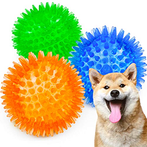 SHARLOVY Squeaky Balls for Dogs Small, Fetch Balls Rubber 3 Pack Bright Colors, TPR Puppy Dog Toys, Squeaky Spike Chew Toys for Small Puppy - size: Small Set of 3