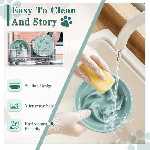 Ceramic Slow Feeder Dog Bowls, 0.6 Cups Dog Food Dish for Small and Medium Breed, Puzzle Dog Food Bowl for Fast Eater, 15OZ, 6.3 inch(Light Green) - color: Light Green-M