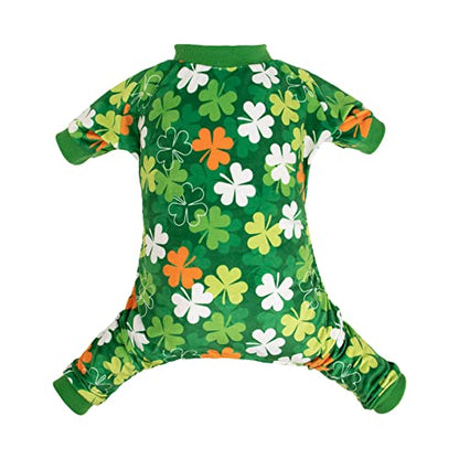 CuteBone Clover St.Patrick's Day Small Dog Pajamas Soft Puppy Pjs Fleece Stretchy Onesie Cat Clothes for Daily Wear P275S - color: Clover, size: Small