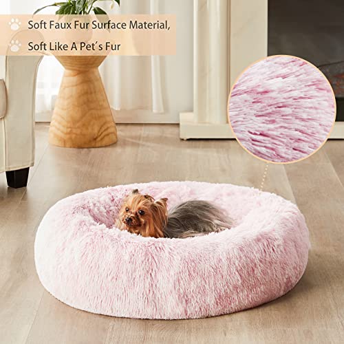 WNPETHOME Calming Dog Bed Cat Bed Donut, Faux Fur Pet Bed Self-Warming Donut Cuddler, Comfortable Round Plush Dog Beds (30 x 30 x 10 Inch, Light Pink) - color: light pink, size: 30"L x 30"W x 10"Th