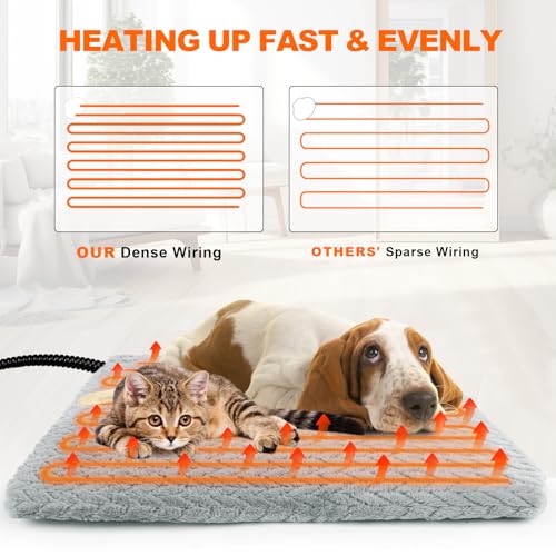 Heated Cat Bed Indoor, 12 Level Temperature Dog Cat Heating Pad with Timer, Pet Heating Pad for Puppy Cats Dogs Electric Warming Pad, Chew Resistant Heated Pet Bed (18" x 18") - size: 18" x 18"