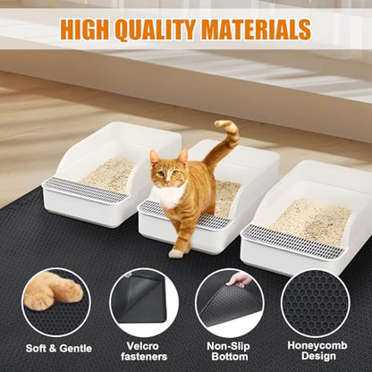 Cat Litter Mat - Extra Large XL 45"x32" Cat Litter Trapping Mat,Honeycomb Double Layer Traps Litter,Washable & Urine Proof,Non-Toxic,Soft EVA Litter Box Mat for Multi-Cat Homes(Black) - color: Black