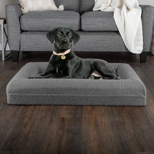 Orthopedic Dog Bed - 33x25.2 Inch Medium Dog Bed with Supportive Bolster, Nonslip Bottom, and Removable Washable Cover - Memory Foam Cushion for Medium Dogs - Pet Products by PETMAKER (Gray) - size: Medium