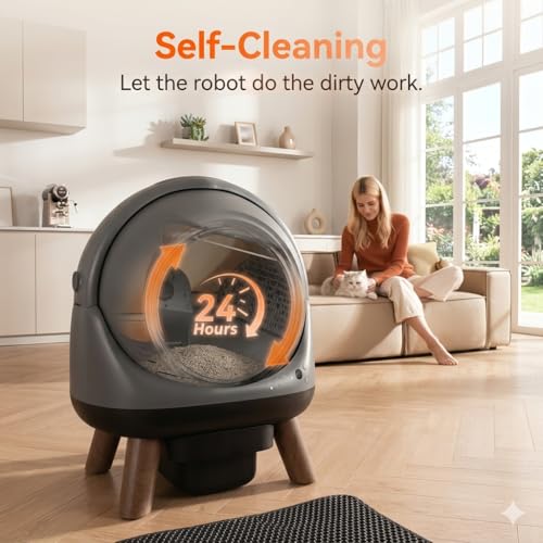 G1 Self Cleaning Litter Box for Multiple Cats, Automatic Cat Litter Box, Includes 2 Roll Trash Bag and Litter Mat, Grey - color: Black-Grey