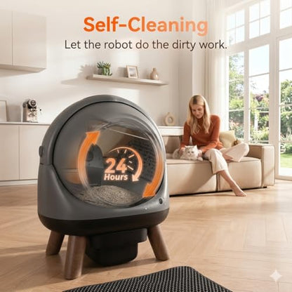 G1 Self Cleaning Litter Box for Multiple Cats, Automatic Cat Litter Box, Includes 2 Roll Trash Bag and Litter Mat, Grey - color: Black-Grey