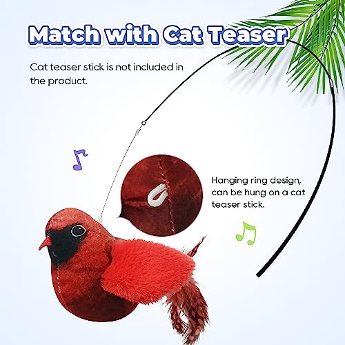 LEWISER Cat Toys Chirping Tit 2 Pcs with Catnip SilverVine, Suitable for Cat Wand Toys, Simulation Bird Design, Interactive Toys for Indoor Kitty Kitten Exercise, Red and Blue - color: Chirp Tit A