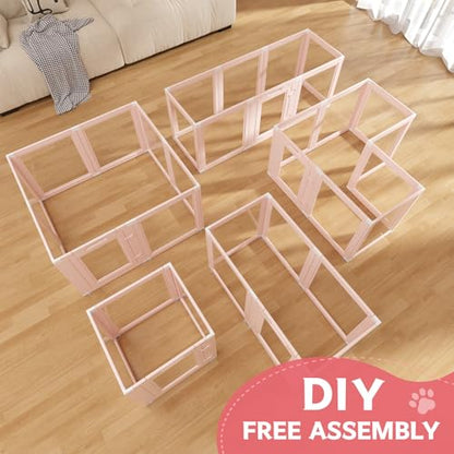 DIY Clear Acrylic Dog Playpen Indoor, Transparent Easy Cleansing Puppy Fence with Suction Cup, Easy-Assemble Indoor Whelping Crate for Small Puppies (23.6" H, 8PCS), Pink - color: Pink, style: 8PCS