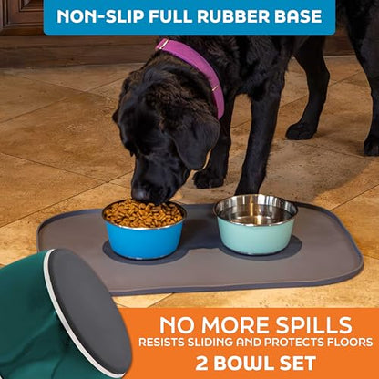 Master Pet Supply Stainless Steel Dog Bowls Set of 2 (32 Oz Each) with Non-Slip Rubber Base - Emerald Sea - Basic Dog Food Bowl Water & Food Bowls for Small Medium Large Dogs & Cats, Metal Dish - color: Emerald Sea, size: 4 Cups (32 oz) 2 Pack