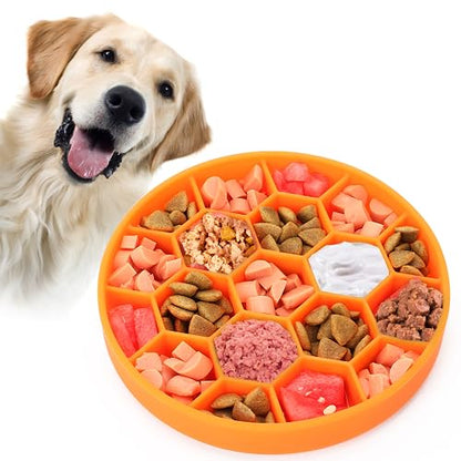 Slow Feeder Dog Bowls, Silicone Dog Bowl with Suction Cup for Fast Eaters, Non-Slip & Dishwasher Safe, Reduces Anxiety, Slow Feeding Bowl for Small Medium Large Breed Pet - color: orange