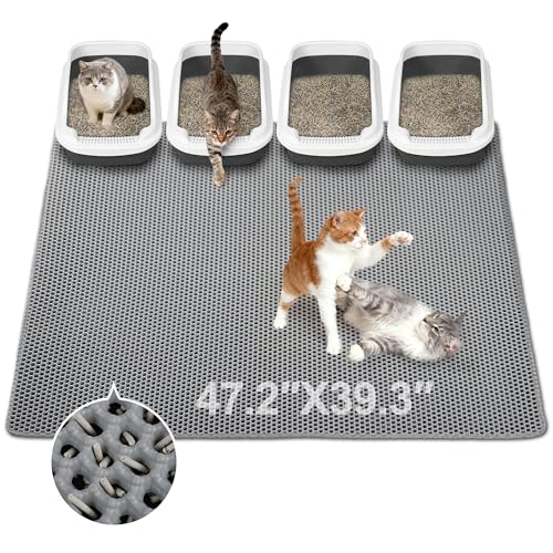 Jumbo Cat Litter Mat (47.2" x 39.3"), Large, Double layer, Waterproof, Non-Slip, Odor-Free, Easy to clean, Gray - color: Gray, size: 47.2" x 39.3"