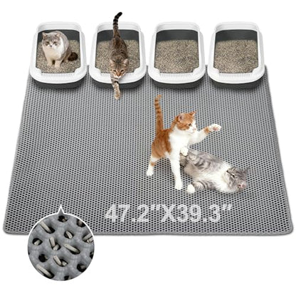 Jumbo Cat Litter Mat (47.2" x 39.3"), Large, Double layer, Waterproof, Non-Slip, Odor-Free, Easy to clean, Gray - color: Gray, size: 47.2" x 39.3"