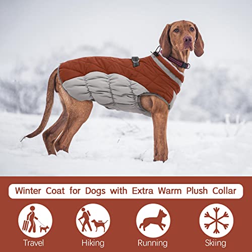 FUAMEY Dog Coat for Small Dogs,Waterproof Dog Winter Jacket with Harness Built in Puppy Cold Weather Coats Reflective Pet Vest with Zipper Warm Fleece Dogs Snowsuit Windproof Brown XS - color: Brown, size: XS(chest:14in)