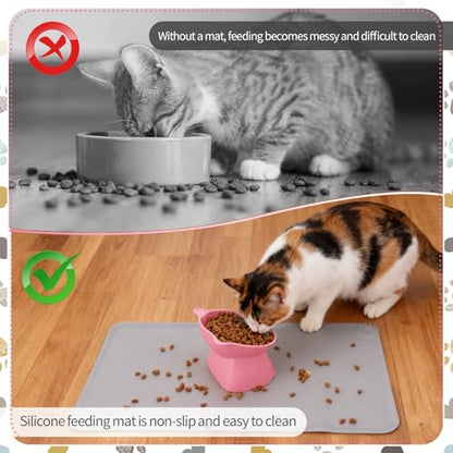 Elevated Cat Bowls 15° Raised Cat Bowl with Silicone Mat Whisker Friendly Anti Vomiting Cats Elevated Food and Water Bowls for Indoor Cats Kittens, Multicolor - color: Pink, Grey, White