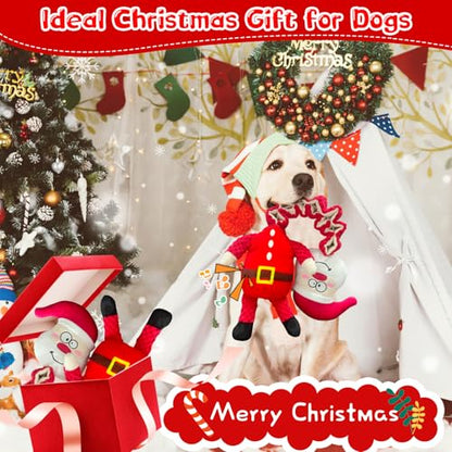 Christmas Large Interactive Dog Toys: Squeaky Plush Stuffed Dog Toy for Large Dogs - Big Chew Santa Dogs Toys for Puppy Small Medium Large Breeds - color: Dark Red