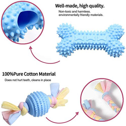Dog Chew Toys, 7pcs Dog Puppies Teething Chewing Toy Set with Ball and Colorful Ropes, Interactive Pet Toys for Small and Medium Dogs (Blue) - color: Blue
