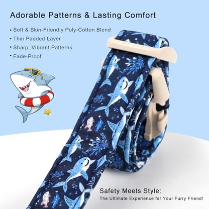Blue Shark Dog Collar, Cute Boy Dog Collars for Puppy Small Dogs - Summer Ocean Pattern Female Male Dogs Collar, Durable Adjustable Pet Cartoon Collars with Quick Release Buckle XS - color: Cartoon Sharks, size: XS