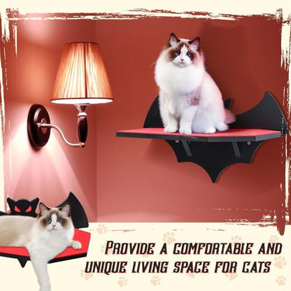 Gemscream Cat Shelves for Wall, Halloween Bat Floating Gothic Bed with Coffin Scratching Board Cat Wall Tree Can Load Bearing up to 30 Lbs/ 14 kg