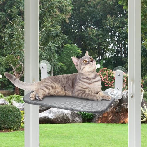Beeveer 2 Pcs Cat Window Perch Hammock with 2 Pcs Blanket Cushion Cover and 8 Strong Suction Cups, Sturdy Metal Frame, Window Bed for Large Cats, 12 x 20.5 Inch
