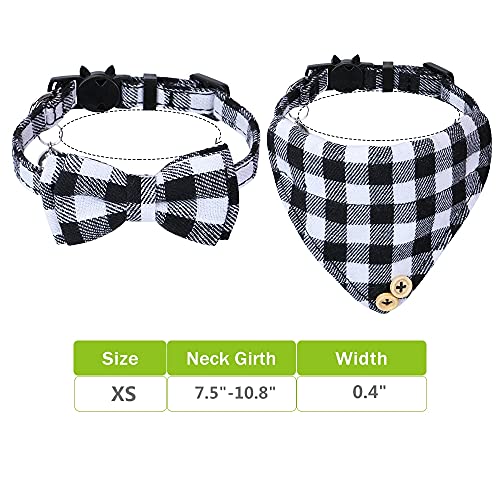 Faleela Cat Collar Bandana Bells Set - 2 Pack Set Cat Collar Breakaway with Cute Bow Tie and Bell, Adjustable from 7.8-10.5 Inch, Soft and Comfortable for Kitty and Some Puppies - color: White and black+bandana