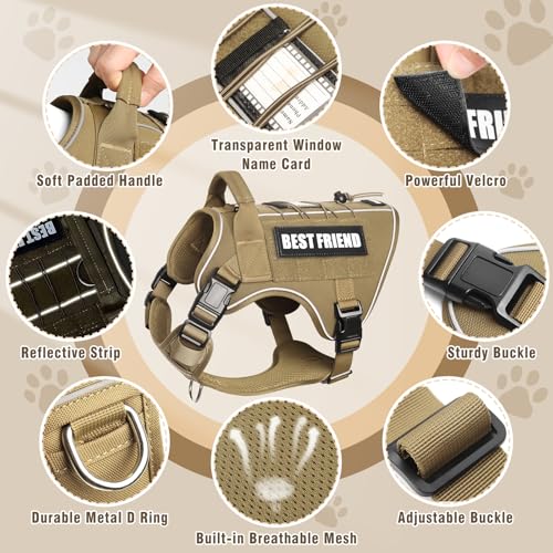 Tactical Dog Harness Medium Sized Dog,No Pull Military Dog Vest with Handle,Reflective Heavy Duty Pet Harness for Walking Hiking Training Brown M - color: Brown, size: Medium