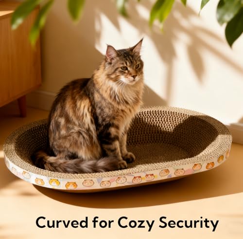 3 Pack Large Cat Scratcher Cardboard, Oval Cat Scratcher Bed Cat Scratch Pad Board Lounge Couch for Indoor Cats Bowl Shaped Cat Scratching Post Nest for Cats Grinding Claw Furniture Protector - size: XXL(23"x16"x3")