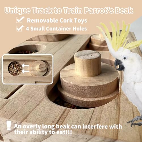 FlidRunest Wooden Bird Foraging Puzzle Toys for Parrots, Parakeet, Cockatiel, Sun Conures - Birds Interactive Mental Enrichment Toy, B ird Seed Slow Feeder Toy for Cage - size: Medium